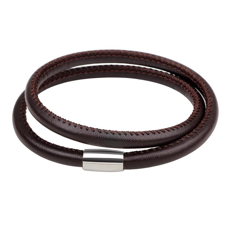 

2020 European Style 41CM Leather Bracelet Fashion stainless Steel Men Bracelet Women Charm Jewelry