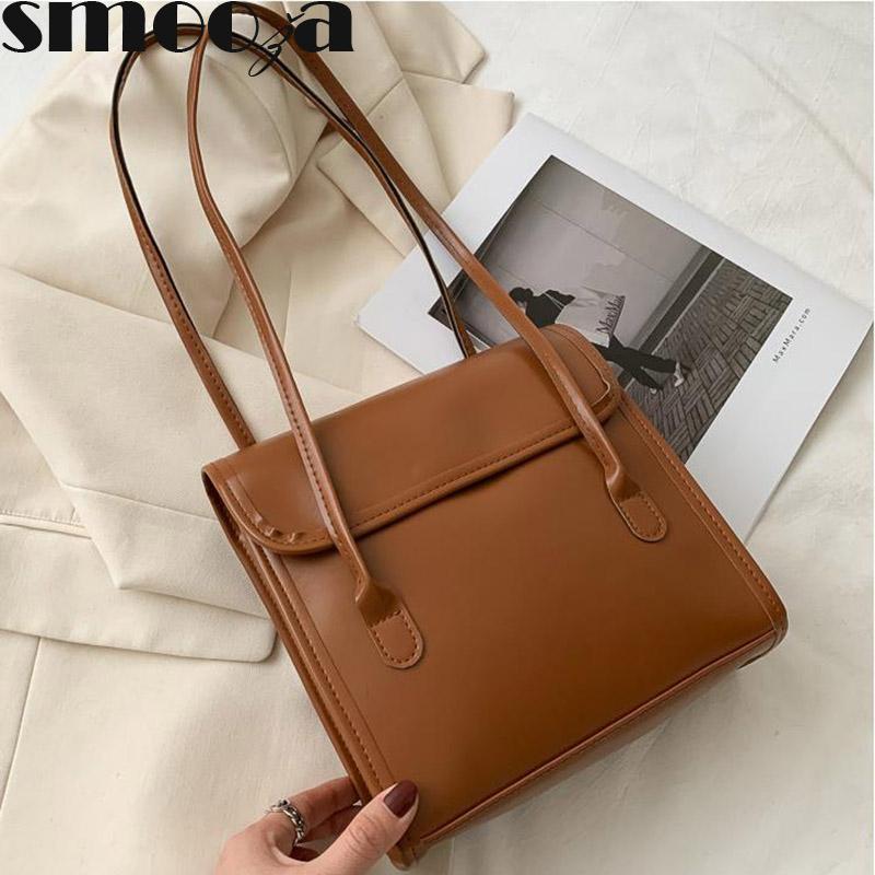 

SMOOZA PU Leather Hand Bags For Women 2021 Vintage Designer Shoulder Bags New Fashion Solid Color Large Capacity Tote Purses, Black