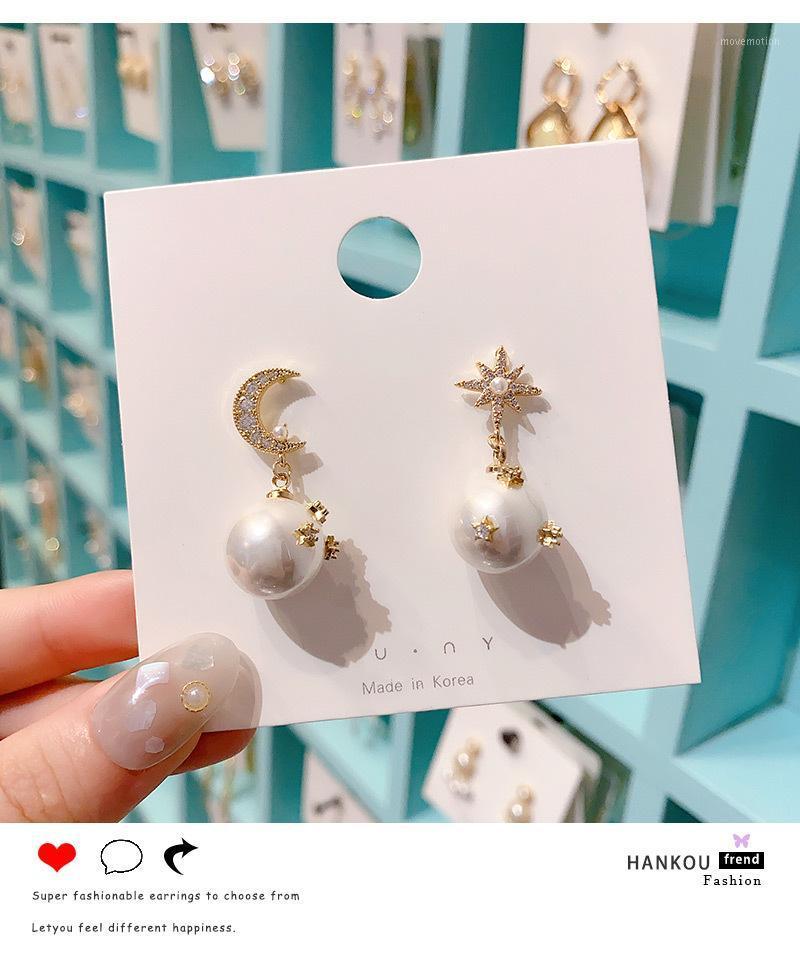 

Hexagram Moon Elegant Pearl Dangle Earrings Statement Geometric Zircon Earrings Temperament Korean Baroque Party Wedding Jewelry1