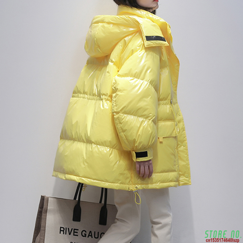 

2020 White Duck Jacket Winter Bright Coat Women Snow Clothes Loose Medium Long Female Down Parka Oversize, Black