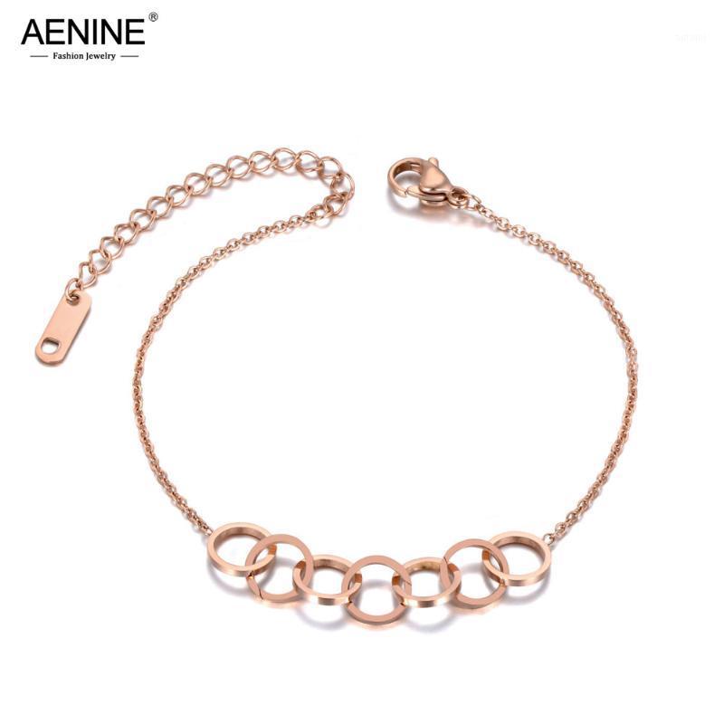 

AENINE Titanium Stainless Steel Bohemia 7 Circle Charm Bracelets For Women Girls Rose Gold Chain & Link Bracelet Jewelry AB191151
