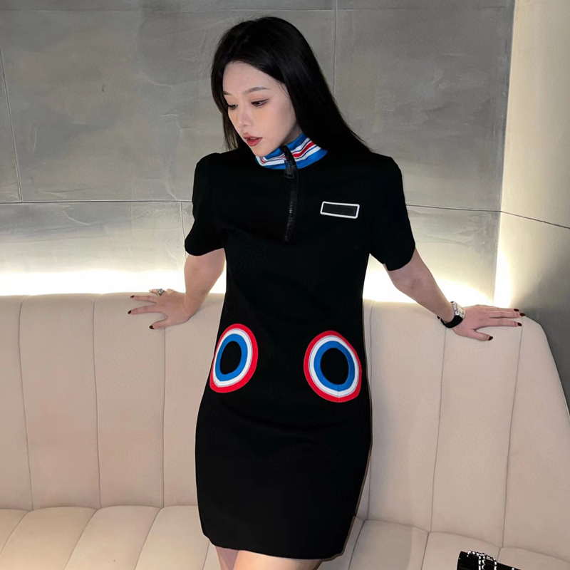 

Womens Designer Casual Dresses Hip hop Fashion Stand Collar with Pocket Classic Wholesale, Black