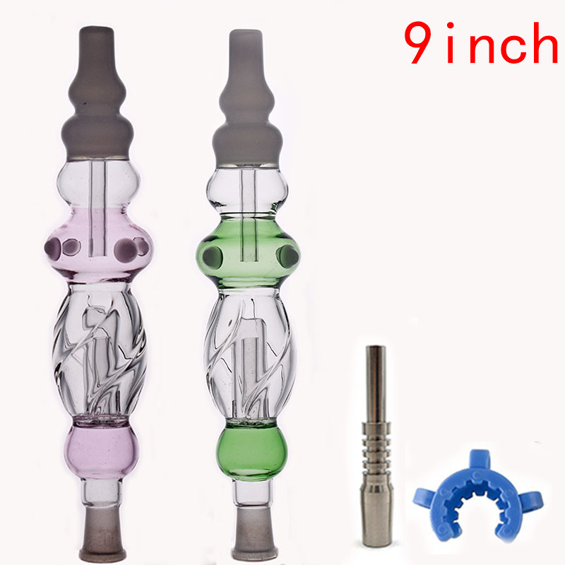 

Hot Nectar Collector Kits 14mm Domeless Titanium Tip Straw Dab Collector Bong Honeybird Rigs Water Pipes 9inch glass oil wax pipe