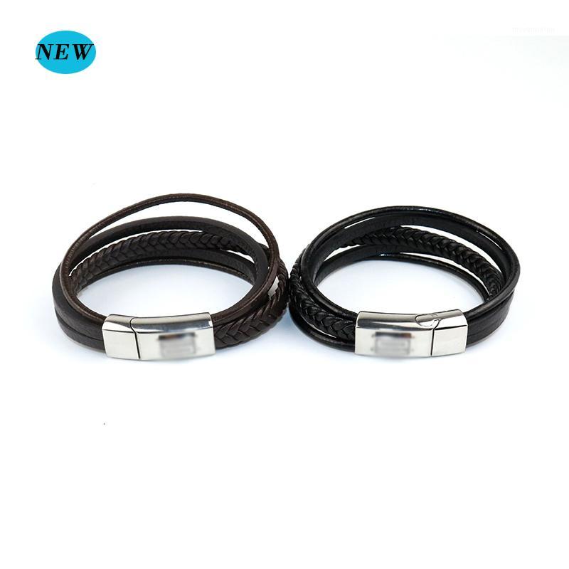 

2020 New Punk Multilayer Stainless Steel Bracelet Leather Black Brown Bracelet Men and Women Jewelry Buddha BB1111