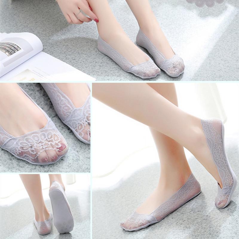 

Fashion Women Socks Style Lace Flower Short Sock Antiskid Invisible Ankle Sox Sock Summer Slipper Socks, Kk34 random color