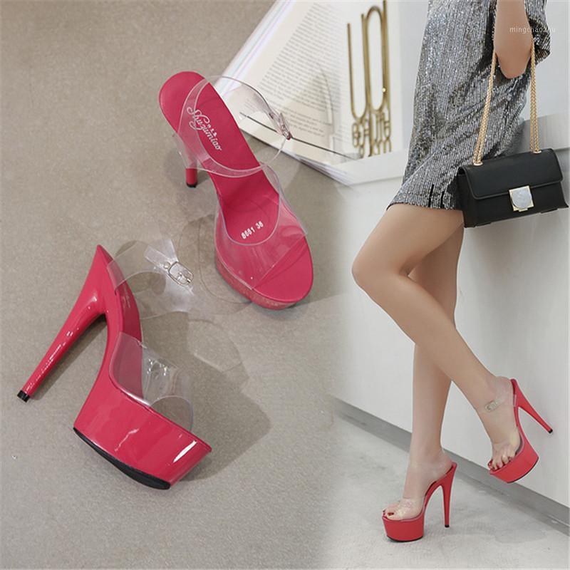 

2021 New Summer Women 15cm High-Heels Fashion Transparent PVC Platform Peep toe Sandals Sexy Model Car Show Nightclub Stilettos1, Black