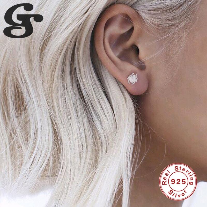 

GS 925 Silver Earrings Spider S925 Sterling Plata Piercing Stud Ear Rings Single Mini Creative Unusual Women Female Pendientes