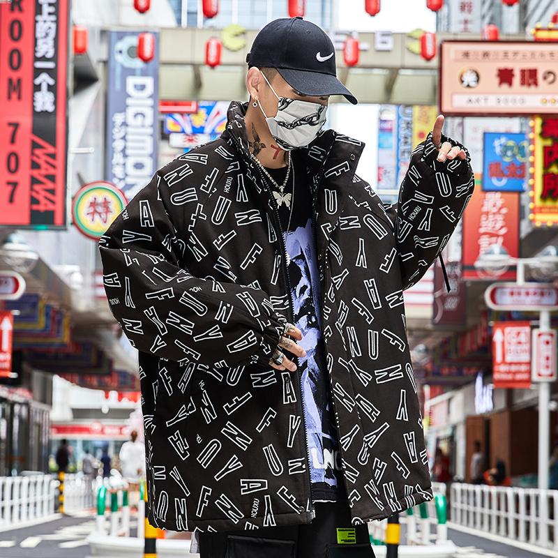 

Oversized Harajuku Jacket Men Parkas Korean Style Hip Hop Streetwear Jacket Zipper Fashion Ropa De Hombre Coat Men DE50MMF, Black