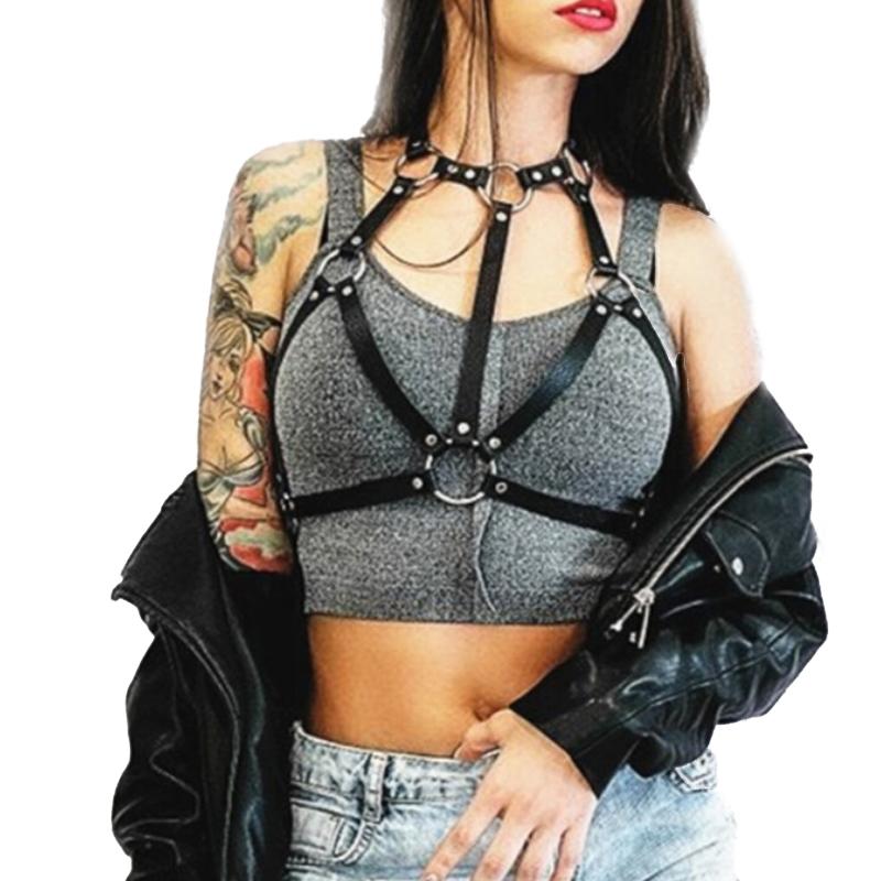 

Newest Hot Women Ladies Fashion Punk Gothic Bra Leather Harness Belt Body Bondage Top Chest Straps Black, Black;brown