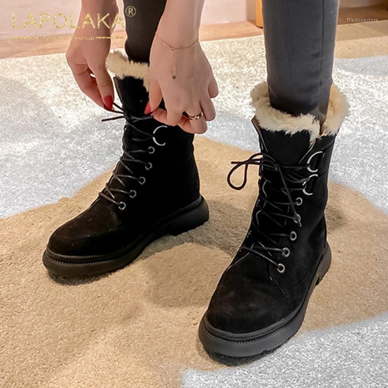

Lapolaka 2021 Hot Sale Large Size 43 high-quality Warm Winter Booties Women Shoes Shoelaces Comfy Plush Snow Boots Ladies1, Black