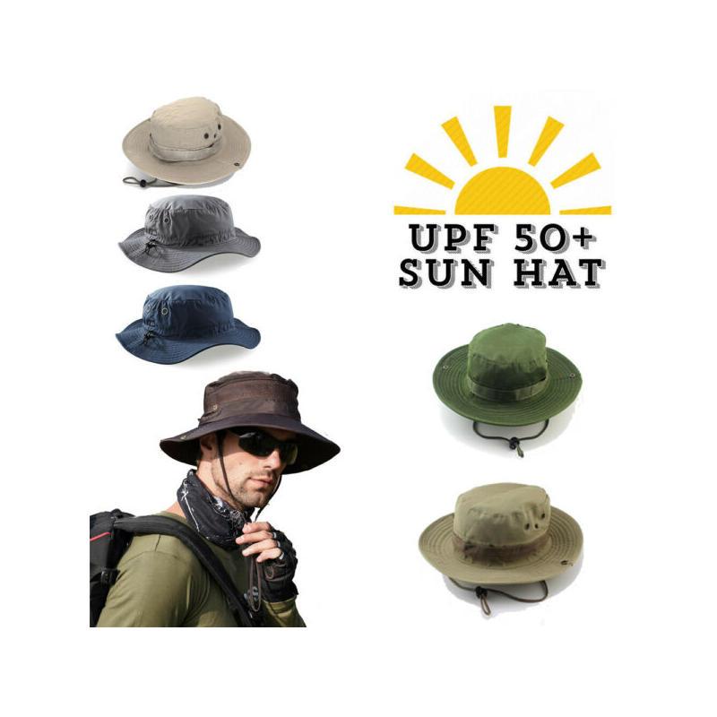 

Summer Outdoor Upf 50+ Sun Hats Unisex Bucket Cargo Safari Bush Boonie Adjustable Straps for Fishing Travel Hat Mens Womens, Black