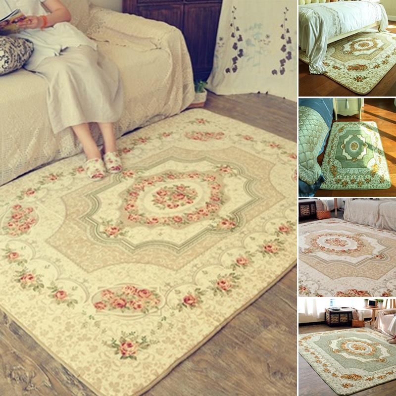 

European Style Carpet Rectangular Floor Mat Home Printed Rugs for Living Room Bedside Modern Anti Slip Table Soft Bedroom1, Rose beige