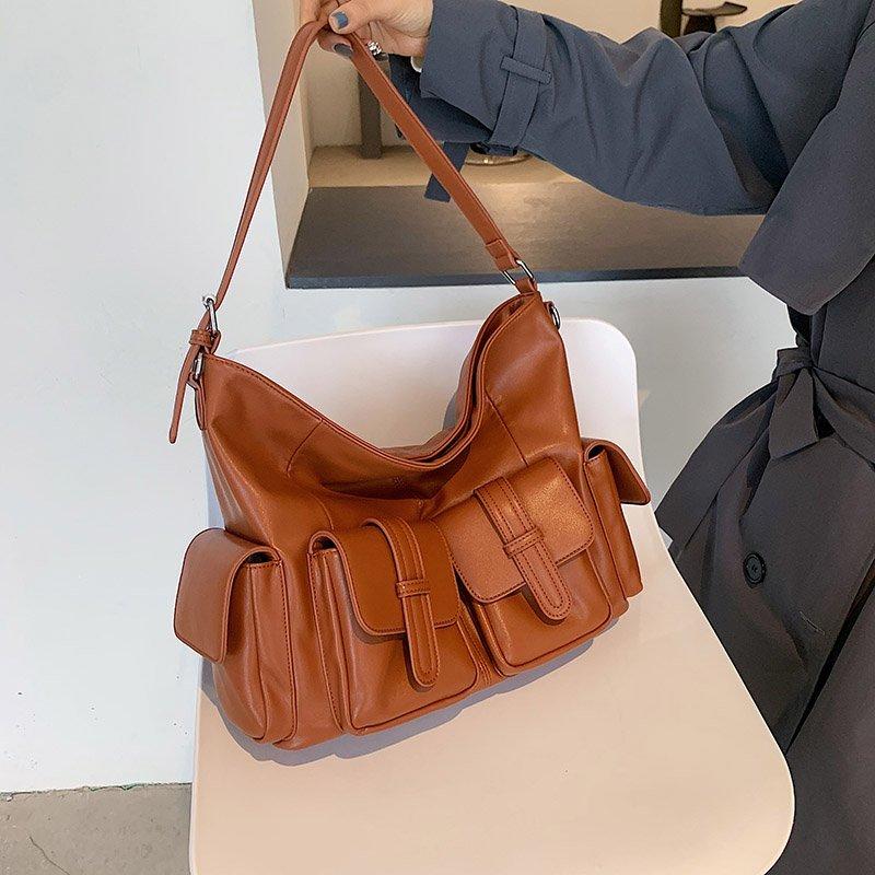 

2021 new trend large capacity tote bag luxury designer shoulder bag fashion multi-pocket messenger brand female handbag, Dark khaki