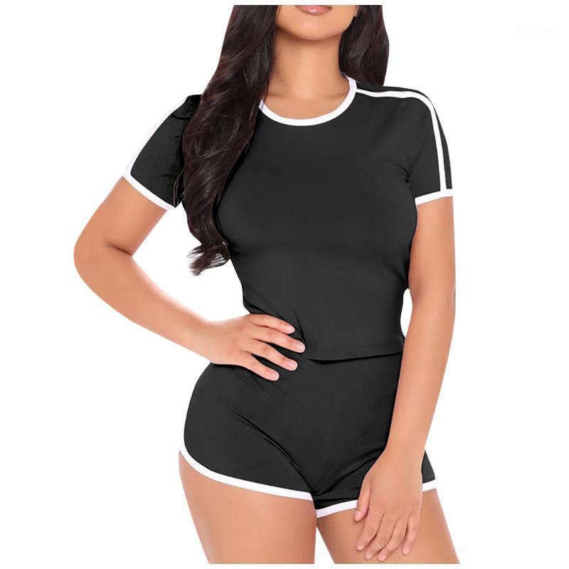 

Two-piece Tracksuit Women Solid Color Short Sleeves Tops Sports Shorts Sweatpants 2020 Ladies Sweatshirt Fashion #31, Black