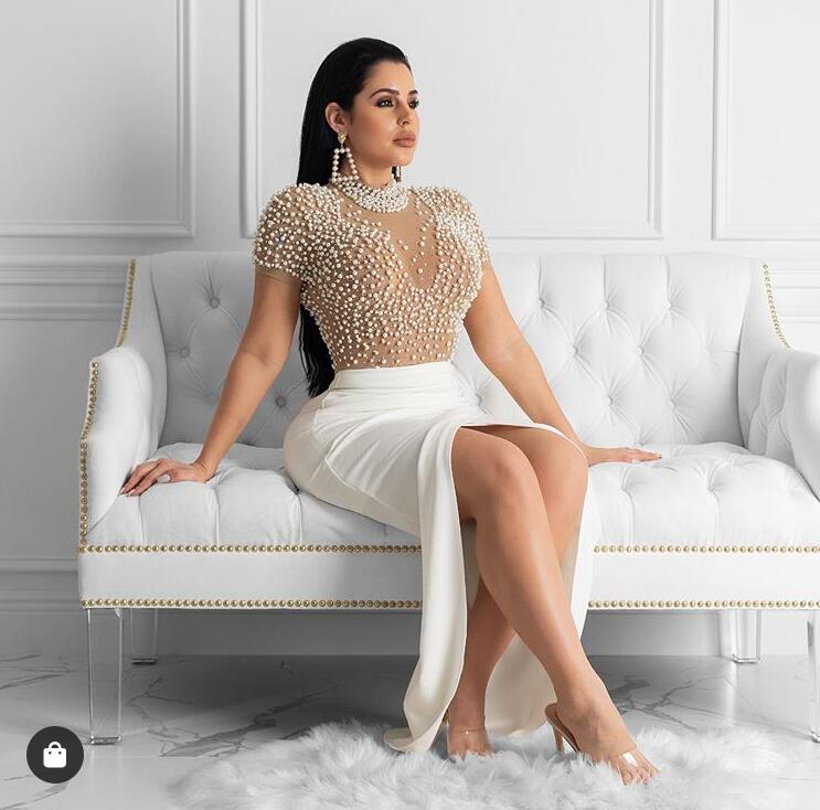 

Luxury Beach Fashion Sexy Short Sleeve Mesh Pearl Women Bodysuit 2020 Celebrity Designer Fashion Beachwear Bodysuit, As pic