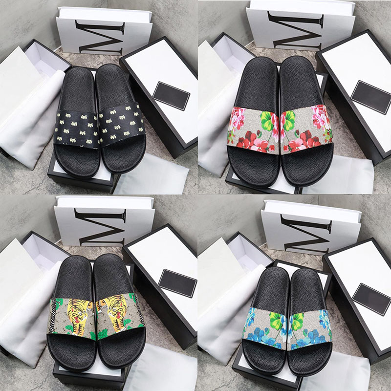 

Fashion Mens Designer slippers womens slides sandals men Luxury shoes summer beach slide flat with box flower women sneakers 35-48, Black