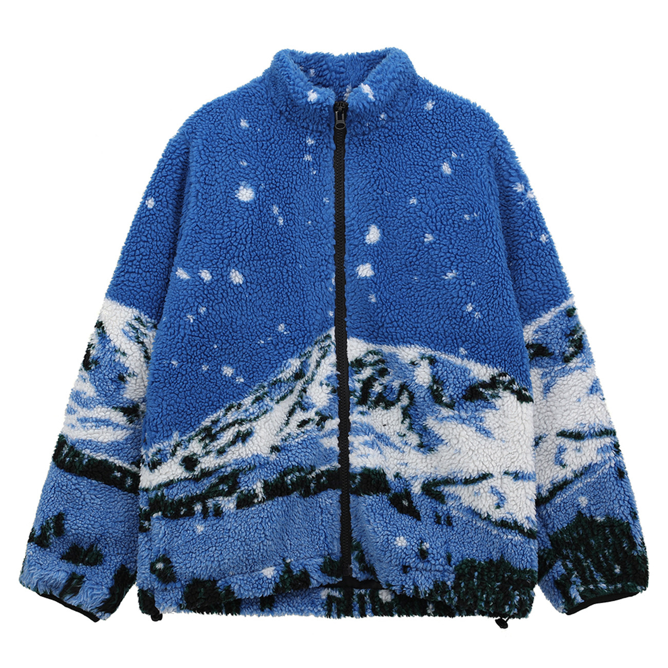 

2021 New Hip Hop Lambswool Sherpa Jacket Mens Streetwear Snow Mountain Print Cardigan Winter Harajuku Loose Couple Coats Blue 66qw, Pre-sale