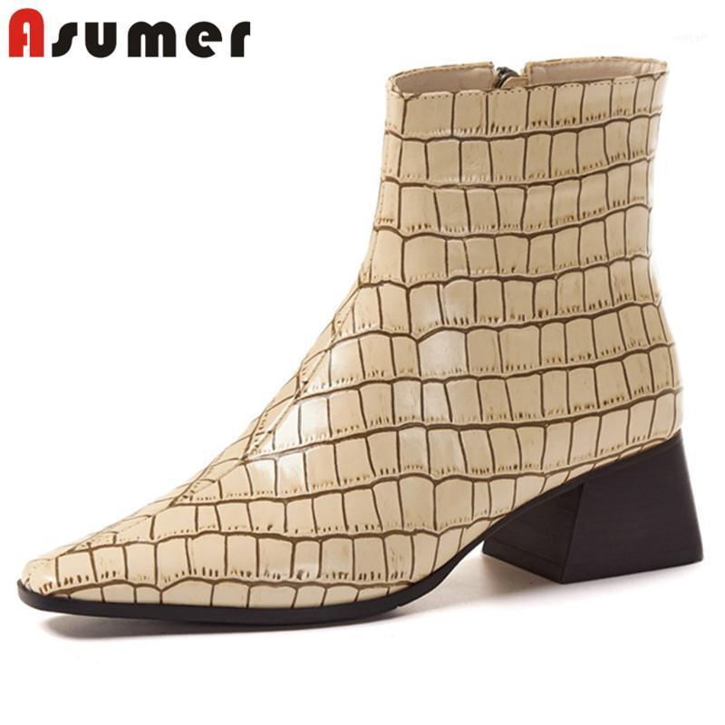 

Asumer 2020 new arrive ankle boots genuine leather vintage square heel autumn winter casual shoes comfortable ladies boots1, Black with fur
