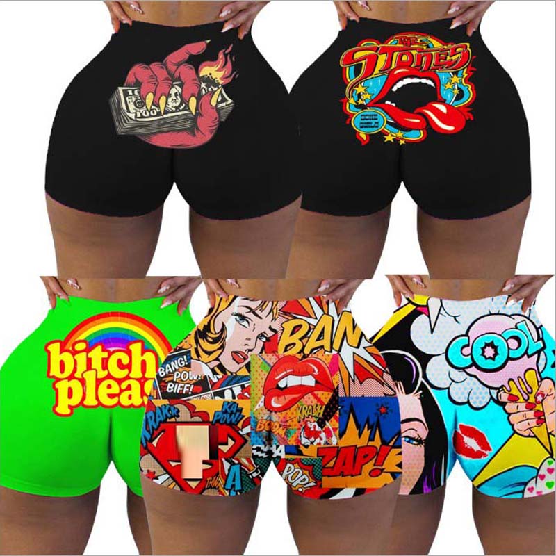 S-XXL Women Breathable Candy Shorts Yoga Running Gym Bodycon Mini Short Printed Sexy Club Fitness Skinny Tight-image-562664910