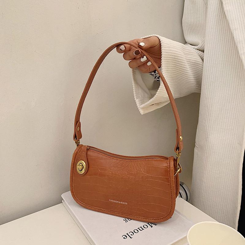 

Women's handbag with hand carrying texture bag 2021 European and American retro alligator single shoulder underarm popular, Black