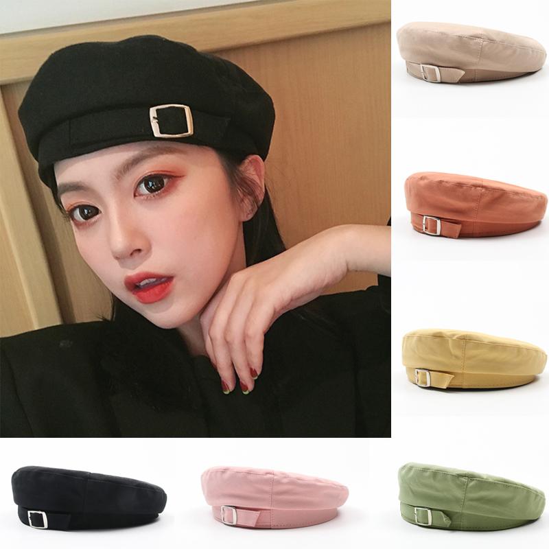 

Buckle Octagonal Hat Beret Winter Warm For Women Solid Octagonal Newsboy Cap Ladies Vintage Casual Wool Hat Girls Painter Cap
