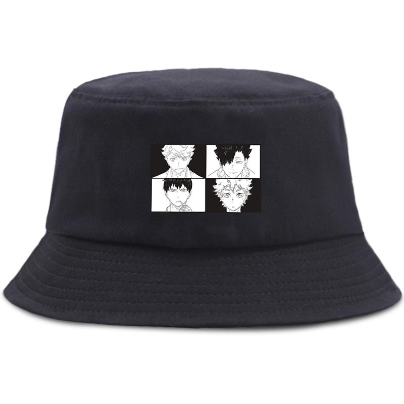 

Haikyuu Cool Handsome Character Faces Printing Mens And Women Caps Summer Outdoor Sunhat Hip Hop Sun Shade Hat Fisherman Cap, Black