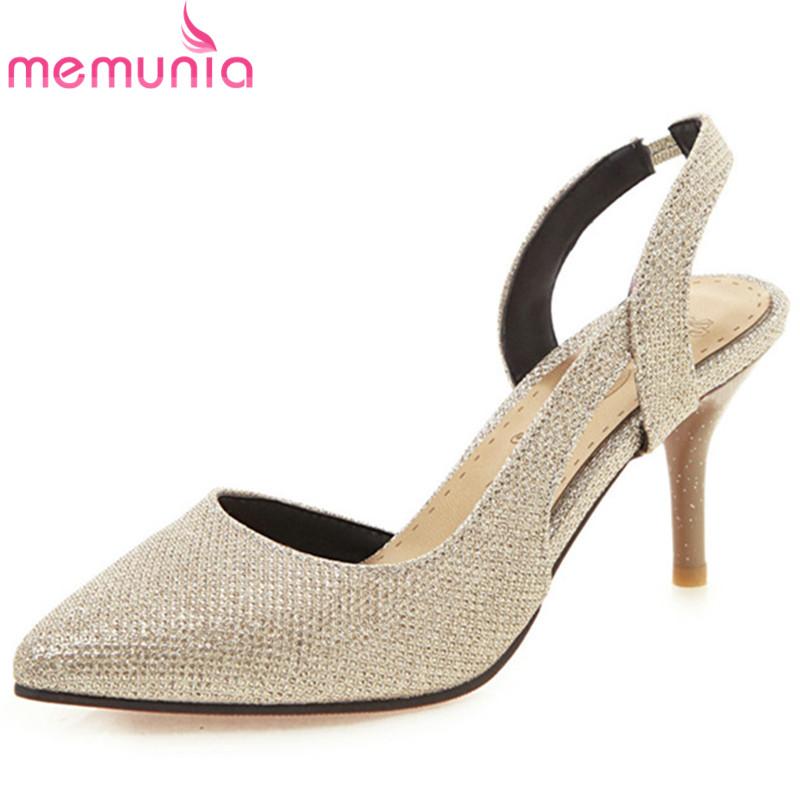 

MEMUNIA 2021 hot sale women sandals pointed toe slip on summer sandals elegant party wedding shoes woman high heels, Black