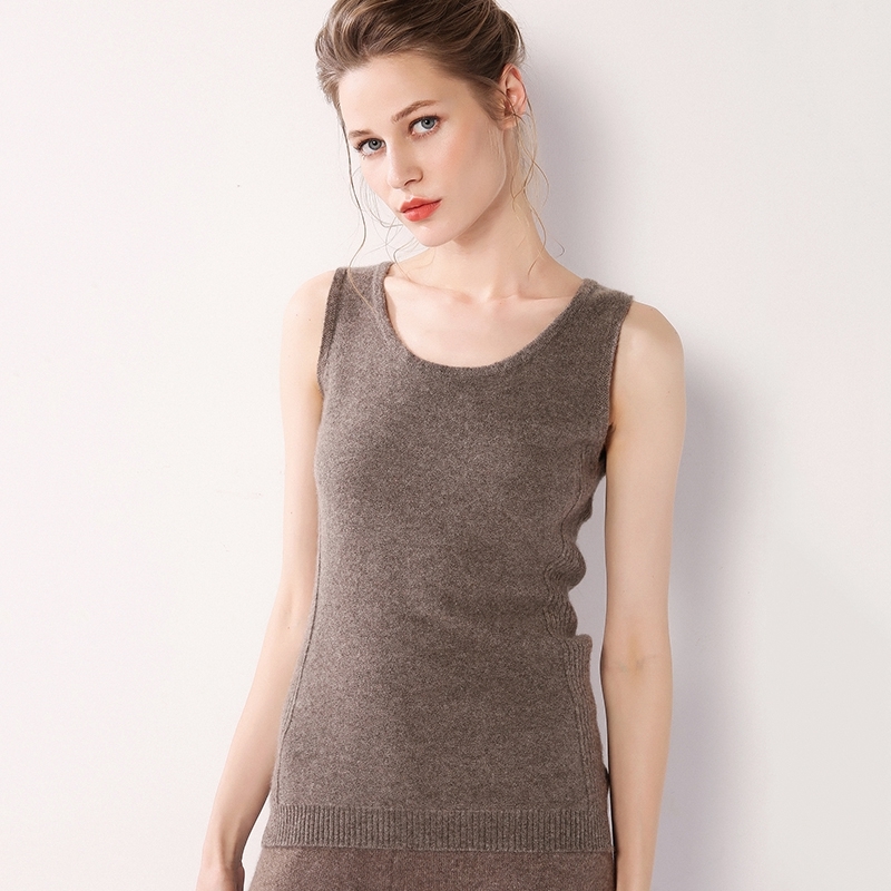 

2020 New Women Pure Cashmere Knit Vest Camis Bass-Oneck 8 Colors Top Quality Female No Mangoes Young Lungs, Pinker