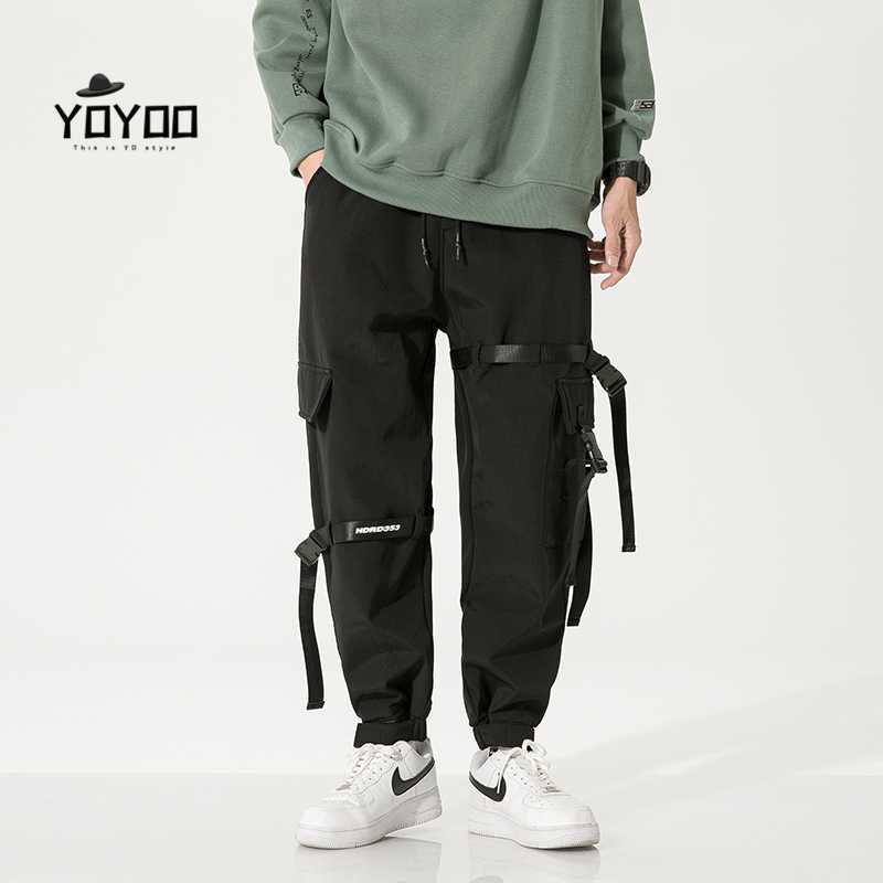 

YOYOO new winter men clothing men pants oversized streetwear cargo pants casual loose men's man, Black