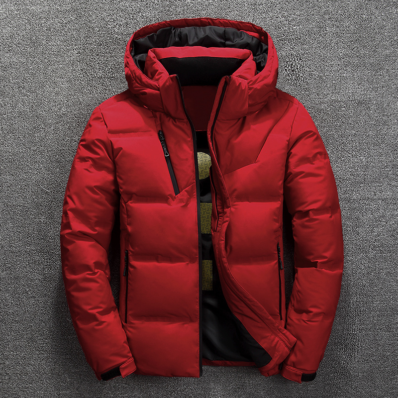 

Watermelon Red Brief Paragraph With Thick Coats Detachable Cap Warm White Duck Down Jacket