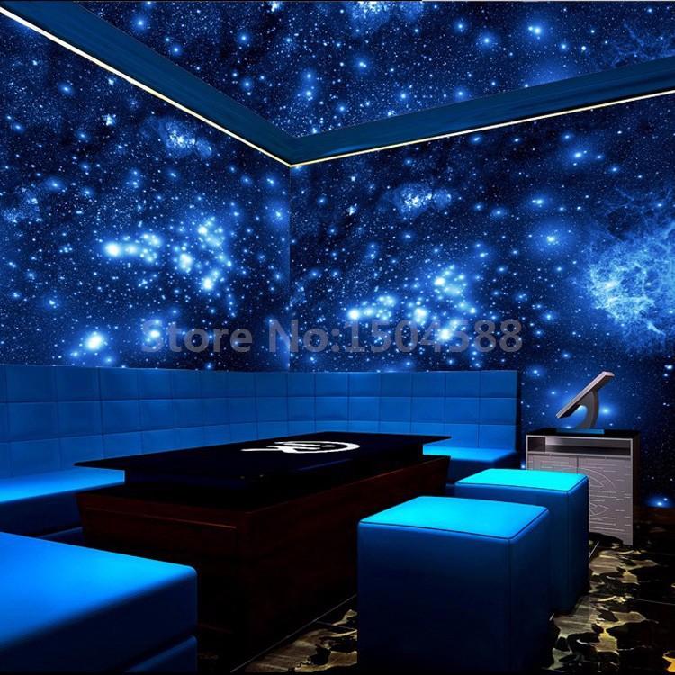 

Customized Size 3D Stereo Blue Night Universe Space Shinning Stars Mural Wallpaper For Wall Ceiling Living Room Bar KTV Decor, Silk cloth