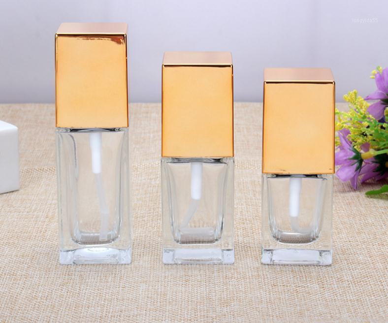 

50pcs15ml 20ml 30ml Clear Square Glass Bottle with Gold cap for Lotion Essential Oli Moisturizer Facial Water Liquid Cream SN1