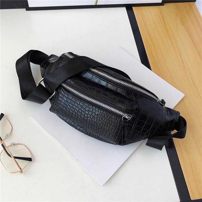 

Waist Bag Female Belt Fashion Men Retro Pure Color Alligator Leather Bags Crossbody Bag Chest Bags Fanny Pack Mobile Phone, Black