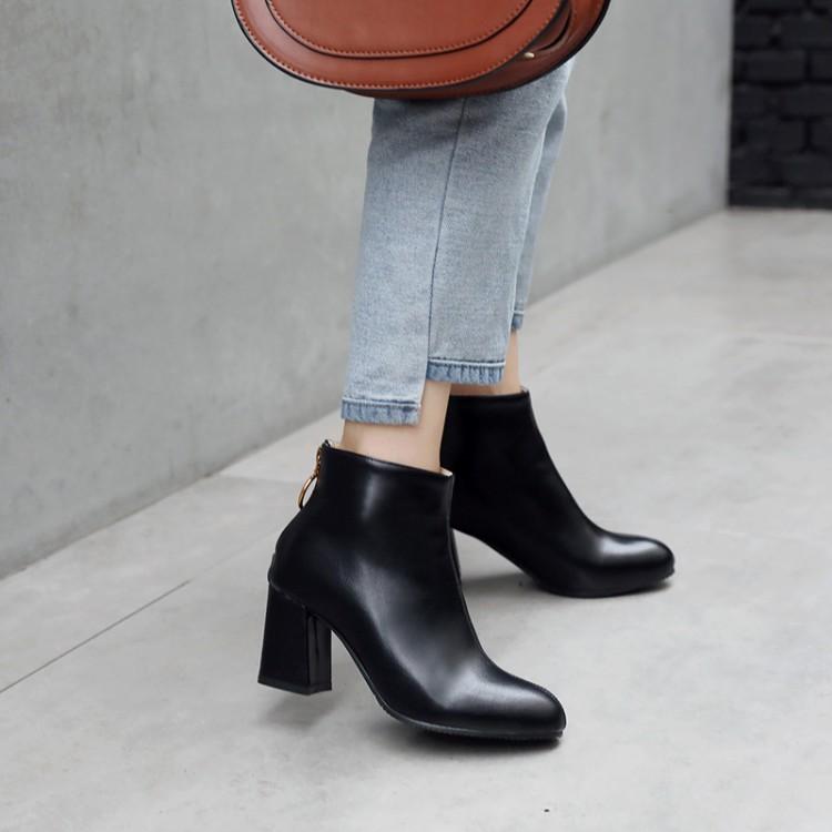 

Big Size Top fashion 0 sets of thick heel zipper stitching 0 sets of fashion middle heel boots, Black