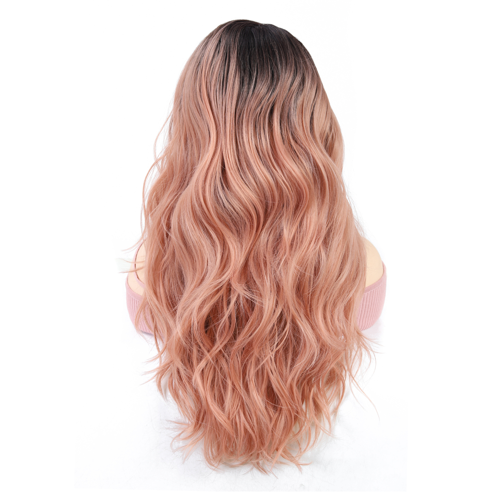 Costume Accessories Ombre Black Pink L Side Part Lace Front Wigs 23 Inches Natural Wave Wavy Hair Colored Wig for Fashion Women-image-749079569