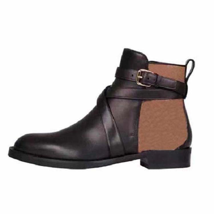 

2020 High Quality Womens Leather Shoes Lace Up Ribbon Belt Buckle Ankle Boots Factory Direct Female Rough Heel Round Head Size:35-41 08, #1