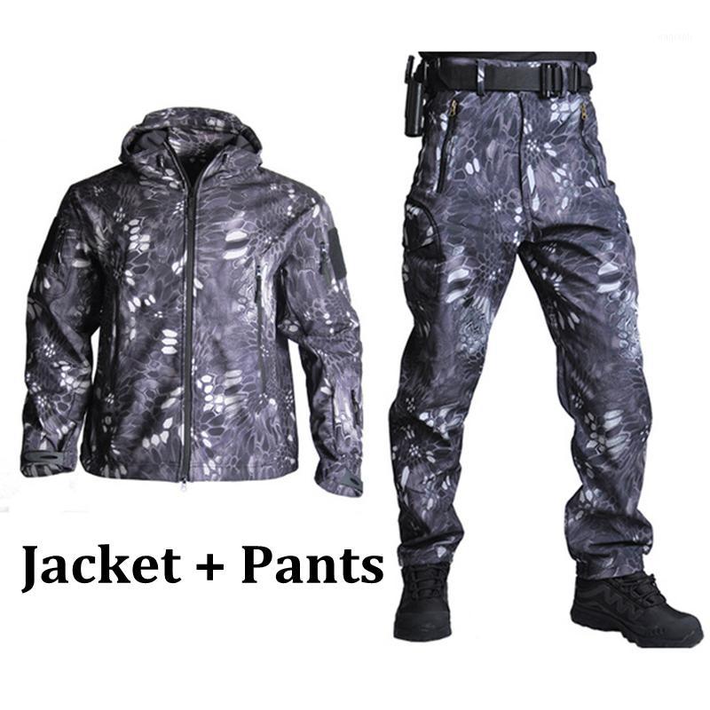 

Tactical Army Hunting Clothing Autumn Camouflage Jacket + Pants Multicam Men's Camo Fleece Windbreakers Set1, Black multicam