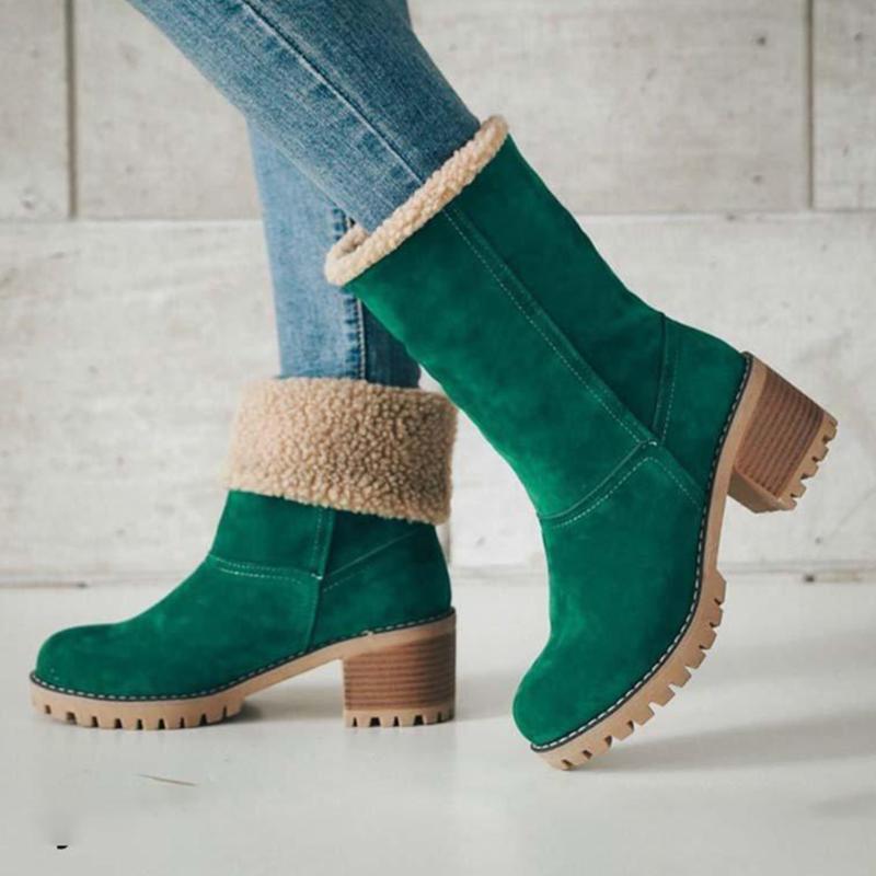 

LAPOLAKA 2020 On Sale big size43 square Heels Concise Shoes Woman snow Boots Female Slip On Platform Winter Boots Women, Beige