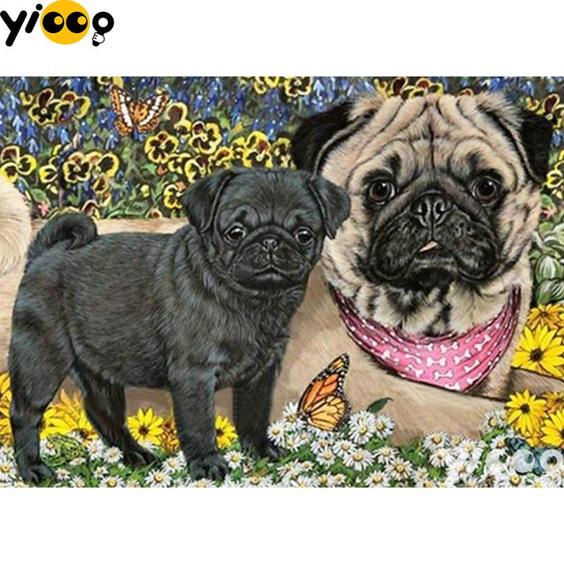 

Paintings Full Square/Round Drill Diamond Painting Pug Friends 5D DIY Embroidery Rhinestones Mosaic Decoration BX1071