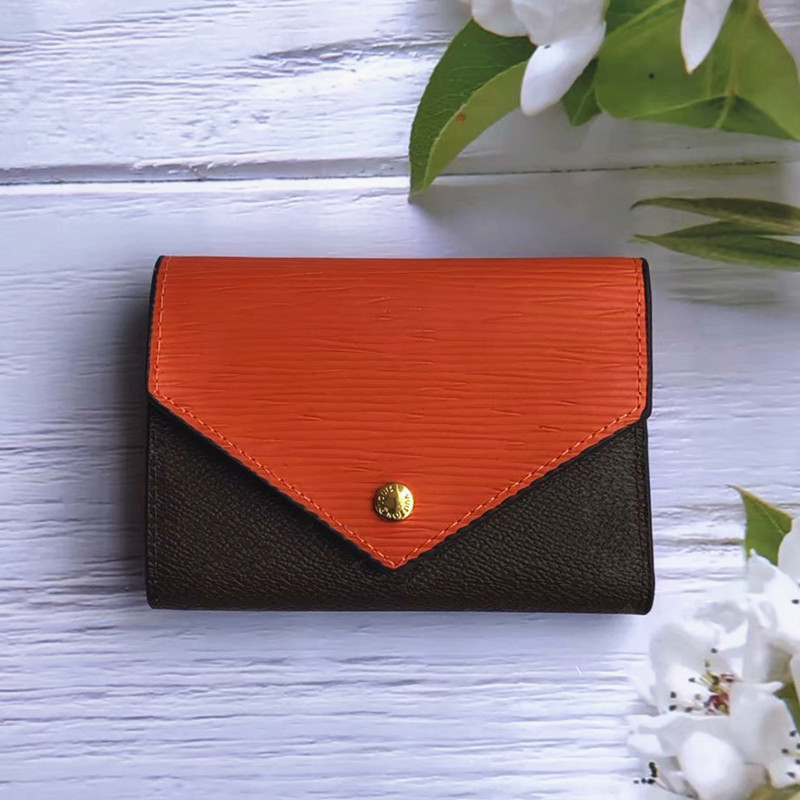 

High quality credit card holder wallet bag women luxury classic mini short purse Simple printing money zipper coins bags famous designer 6 colors, Red