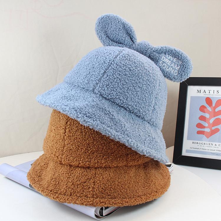 

Korean Cute Ear Furry Bucket Hat for Women Winter Foldable Solid Thickened Soft Warm Plush Fisherman Hat Cap Faux Fur Female, White