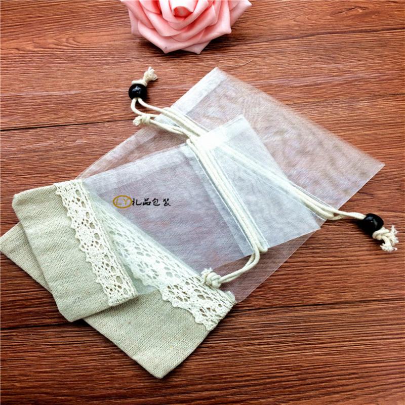 

Jute linen Hessian Wedding Gift Bags Pouch gauze Candy Bags Rustic Small Natural Burlap Lace Favor