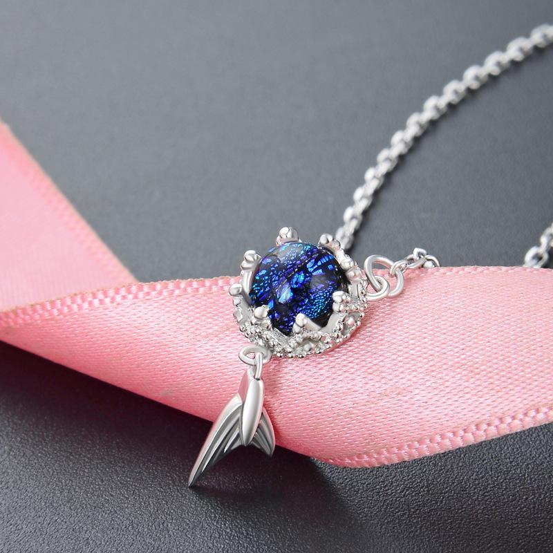 

Korean creative fashionistas pendant ornaments S925 silver Czech glaze mermaid tail necklace female network red collarbonechain