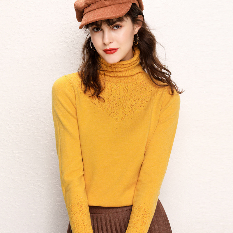 

2021 New Chic Hollow Out Carved Turtleneck Women Sweater Cashmere Knitted Pullover Autumn Winter Jumper Pull Femme Woman Sweaters O9bu, Camel