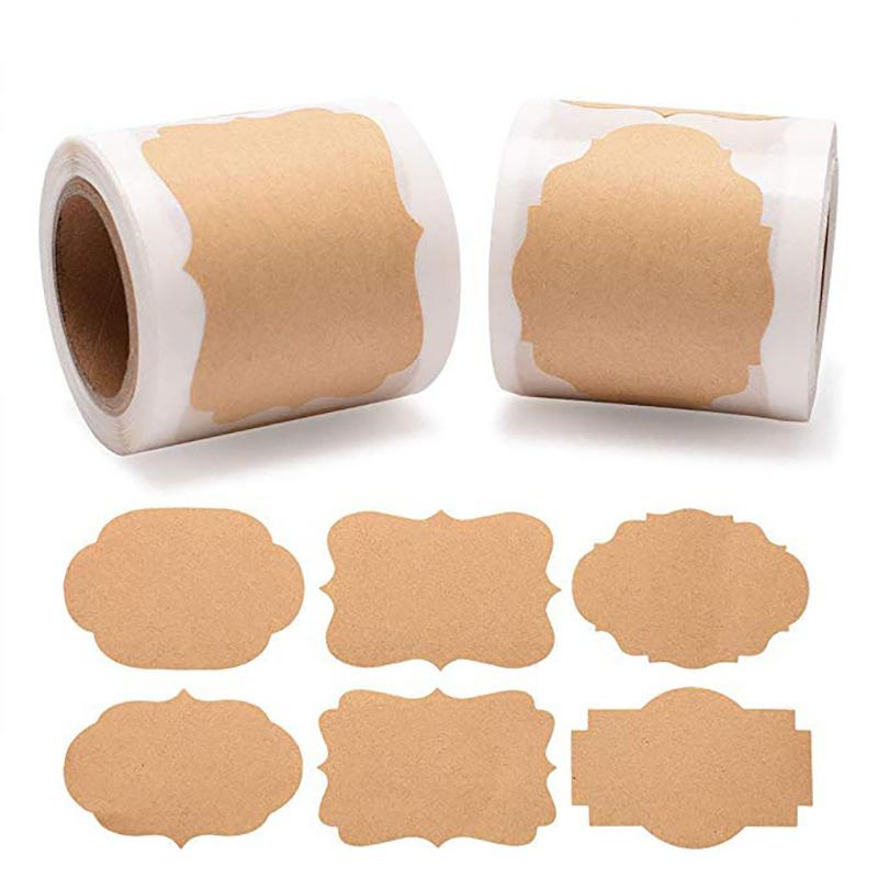 

300Pcs/Roll Nature Color 2 Styles Package Tag Vintage Style Adhesive Blank Pattern Natural Kraft Paper