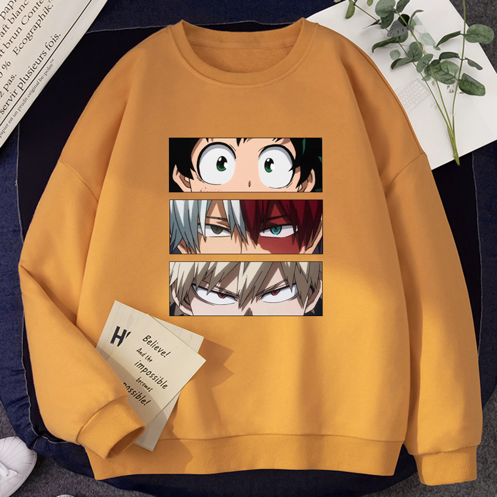 

My Hero Academia Anime Prints Hoodies Men Simplicity Fashion Streetwear Crewneck Pullover Casual Wear Loose Warm Men's Clothes Q0109, Black
