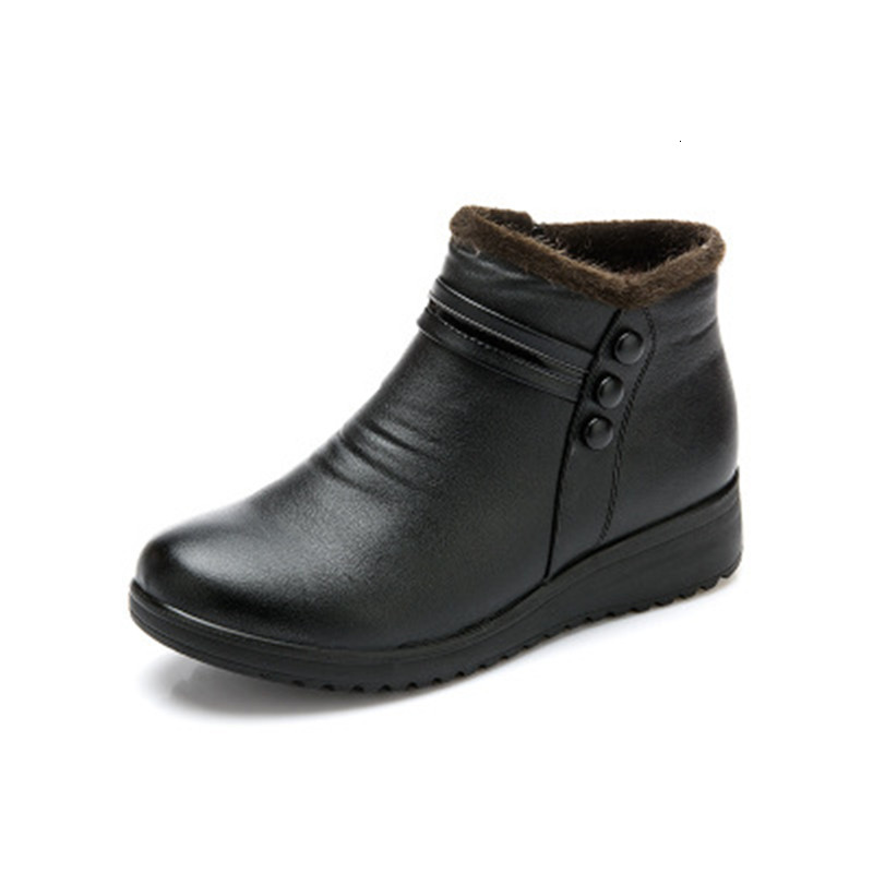 

2021 New Winter Women Leather Genuine Woman Torozelo Older Plan Plus Size Mother Snow Boots Brown Black Cotton Shoes OKL2