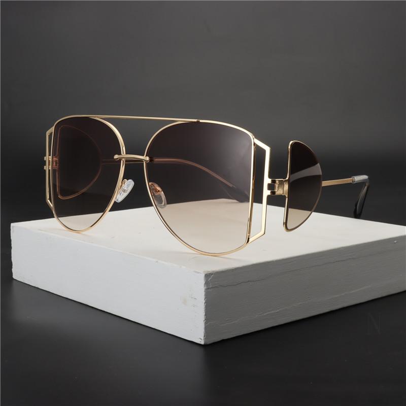 

Sunglasses 2021 Vintage Metal Decoration Punk Style Brown Female Party Cool Unique Brand Design Round Male Sun Glasses UV400 NX