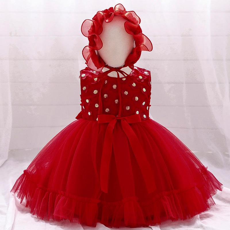 

Girl's Dresses PLBBFZ Send Hat Flower Infant Baby Girl Dress Lace Tutu Baptism For Girls 1st Year Birthday Party Wedding Clothes, Red;yellow