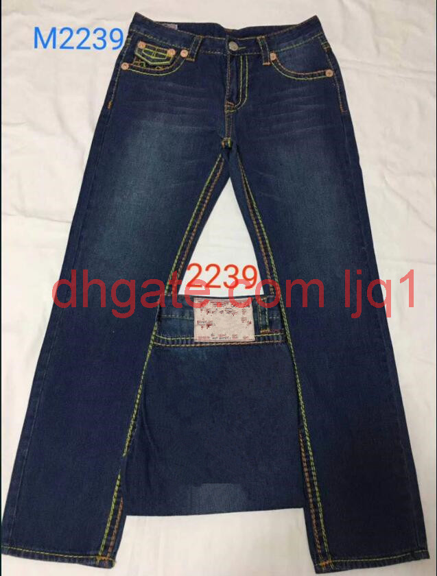 

Mens Straight Jeans Long Trousers Pants Mens True Coarse Line Religion Jeans Clothes Man Casual Pencil Pants Blue Black Denim Pants 9328, 968